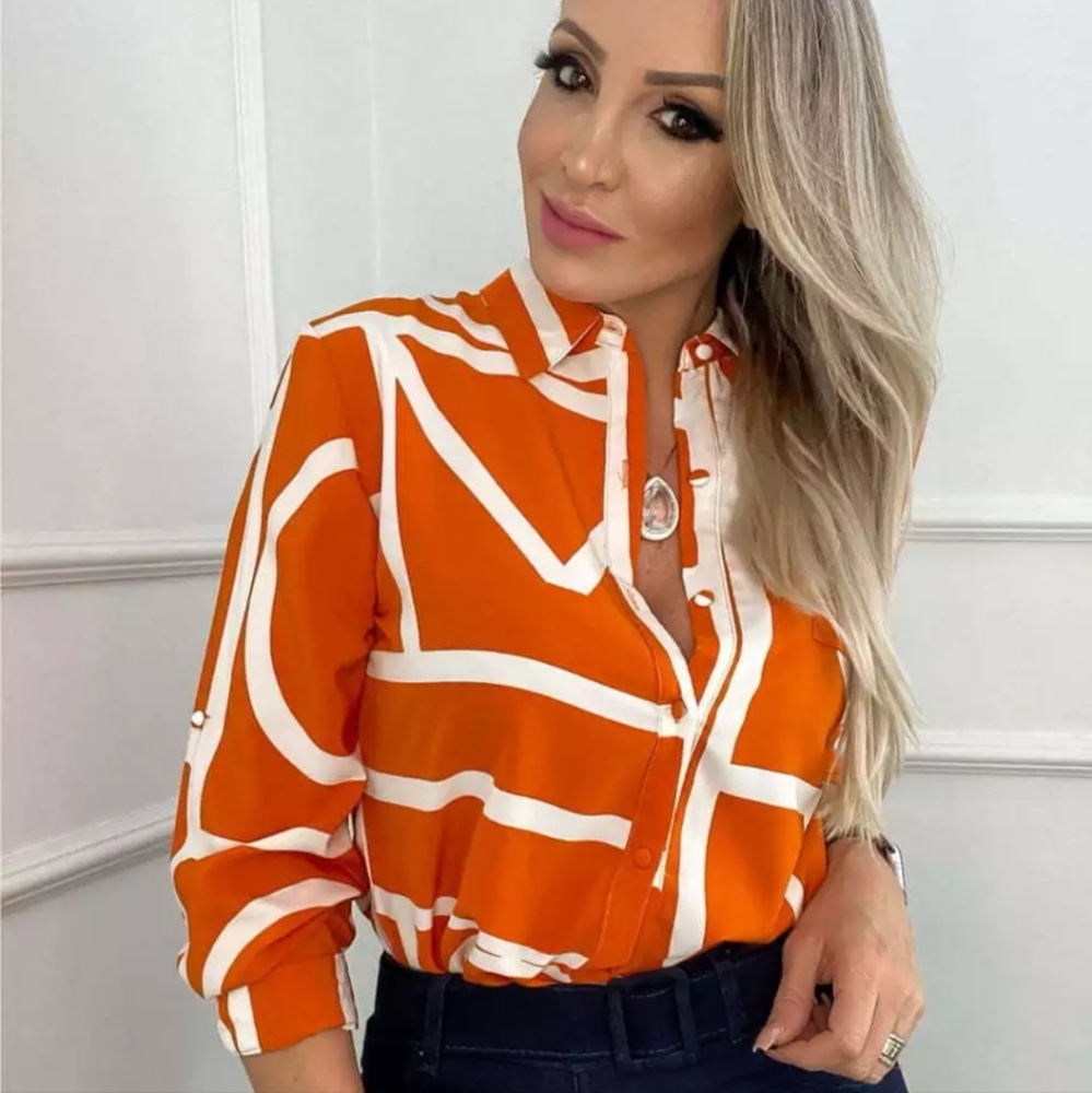 Orange Button Front Blouse